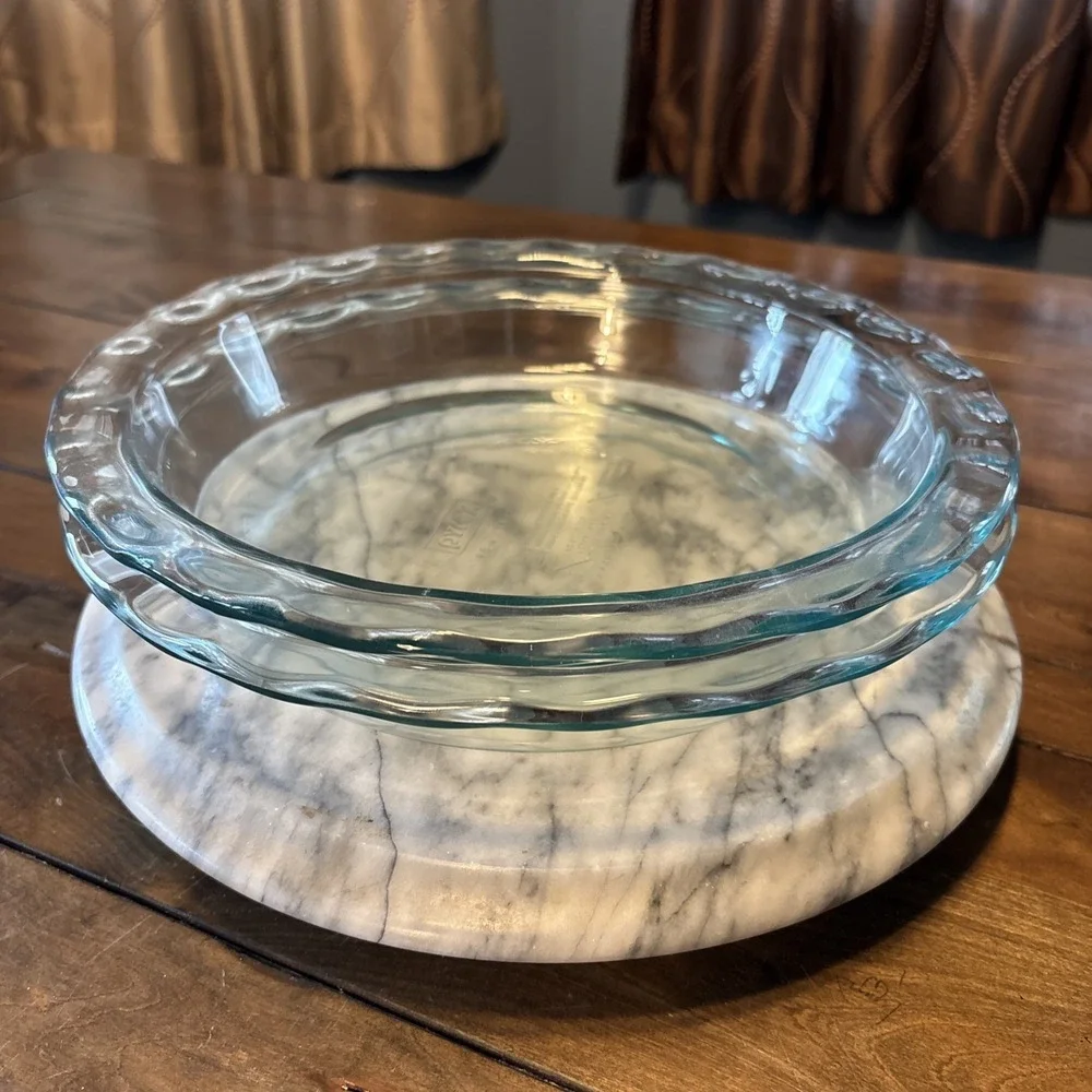 2pc VTG PYREX Pie Plates Clear Blue Tint 9